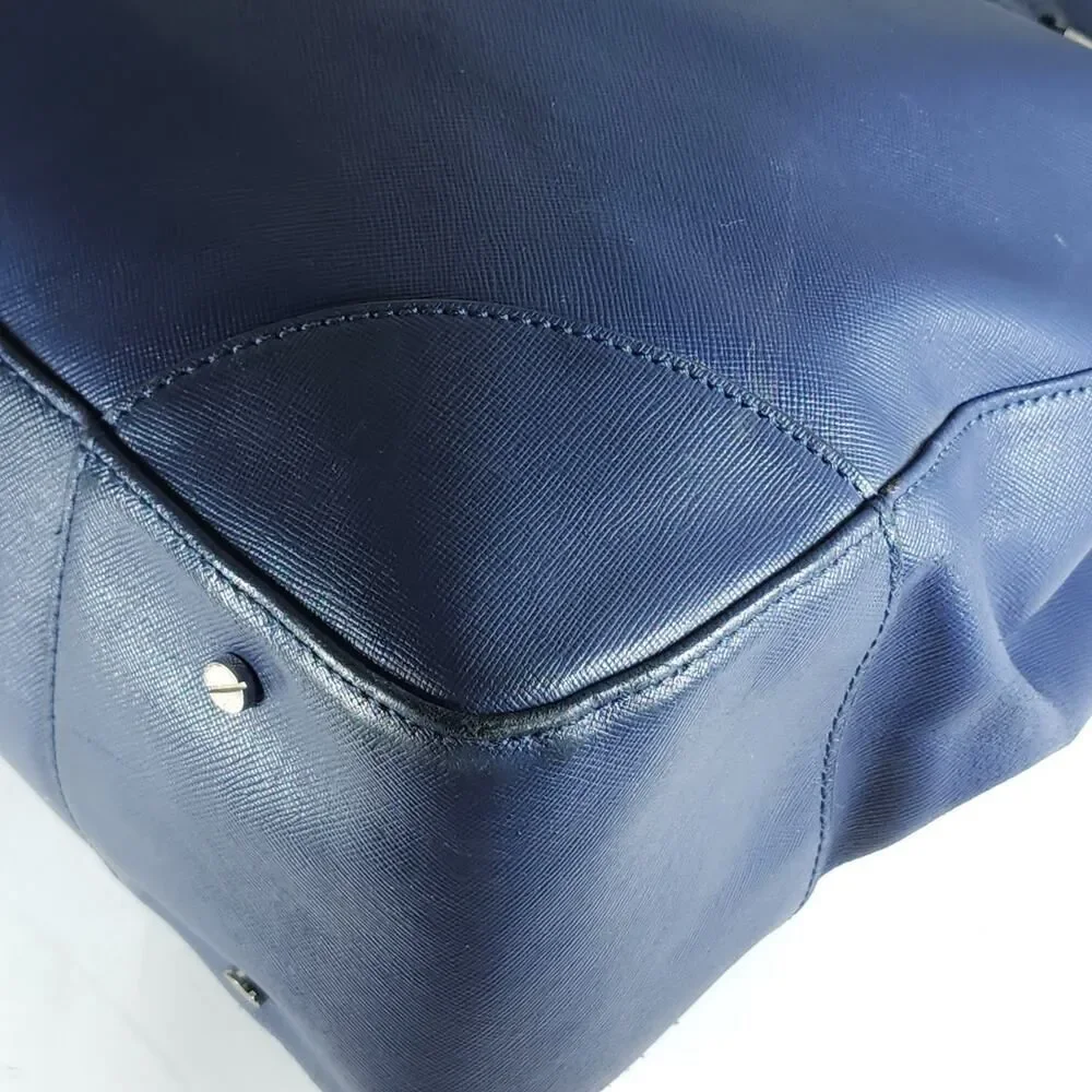 Tory Burch Robinson East West Blue Leather Large Top Handle Tote Bag Handbag